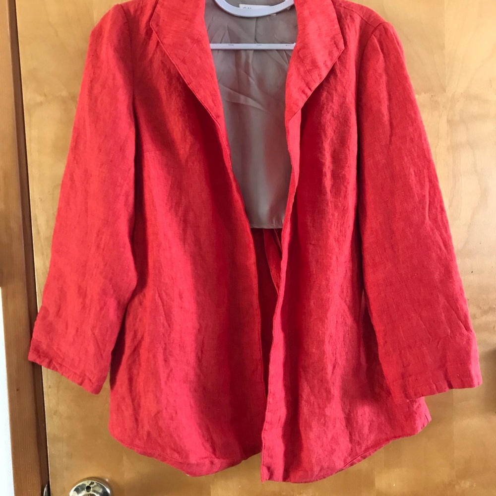 Dress Barn Red Open-Front Linen Jacket